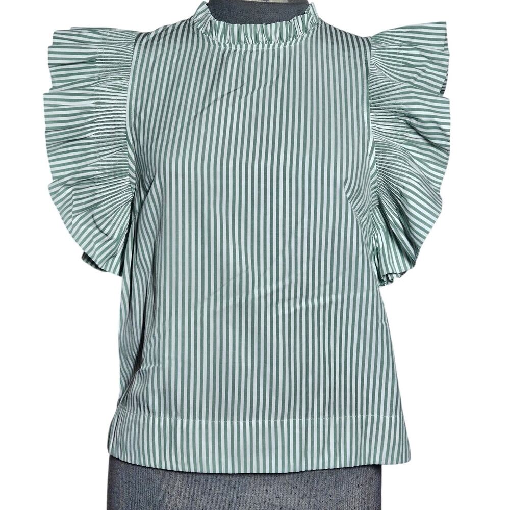 Striped Ruffled Top in Green Size XS